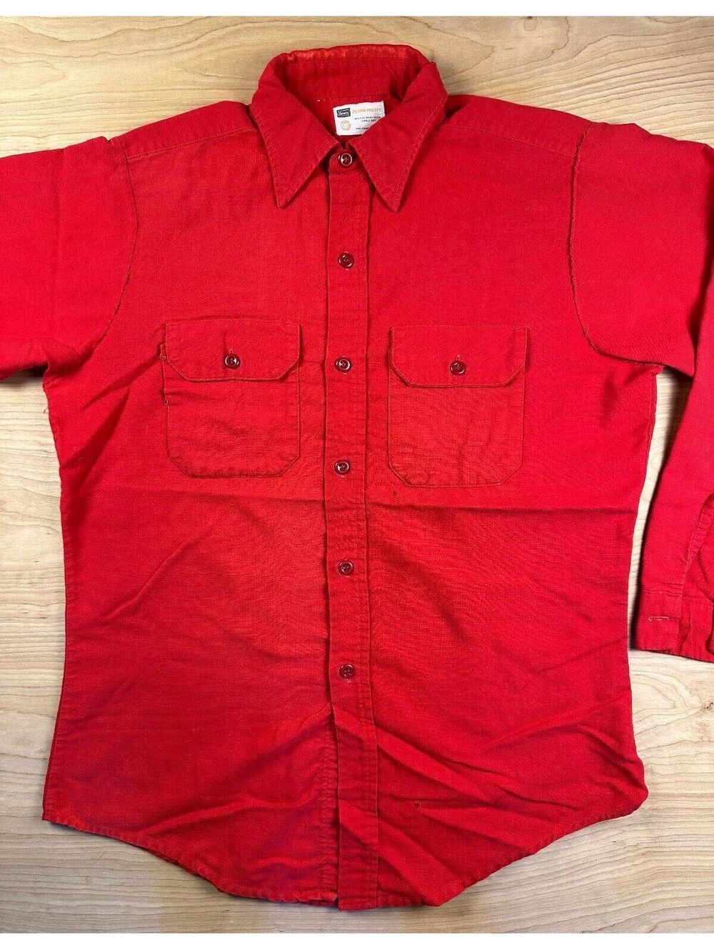 Vintage 70s Sears Perma-Prest button up shirt medium workwear red pockets